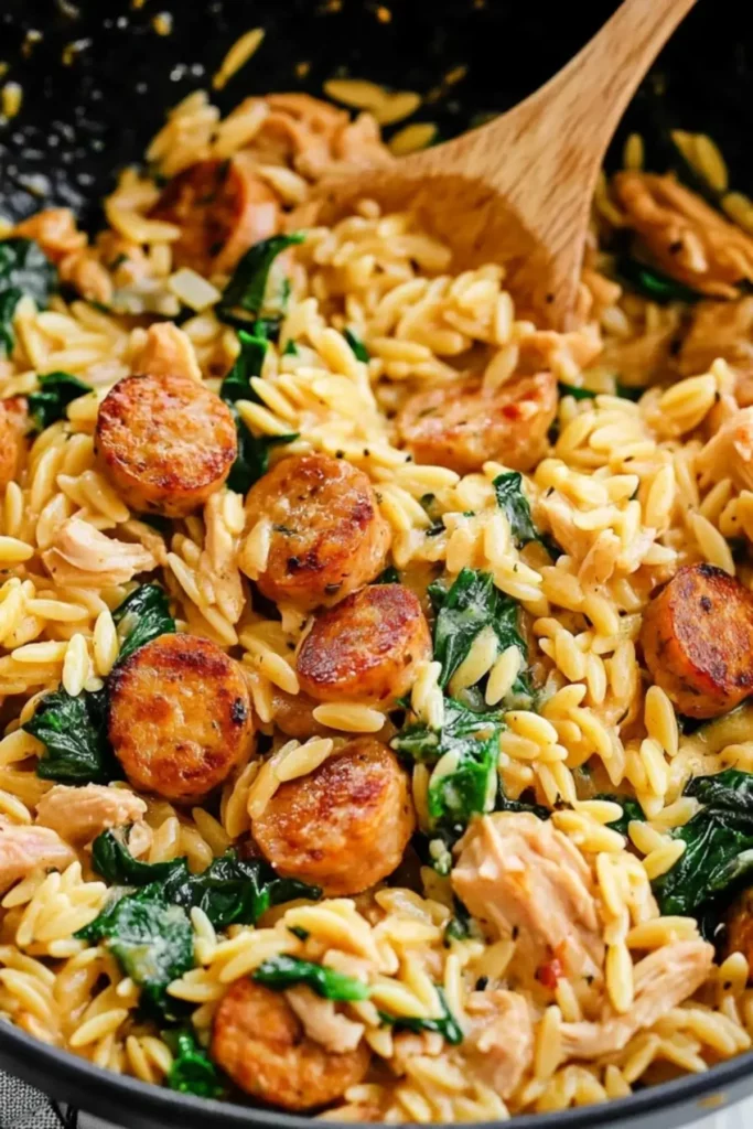Creamy Chicken Sausage Orzo Skillet