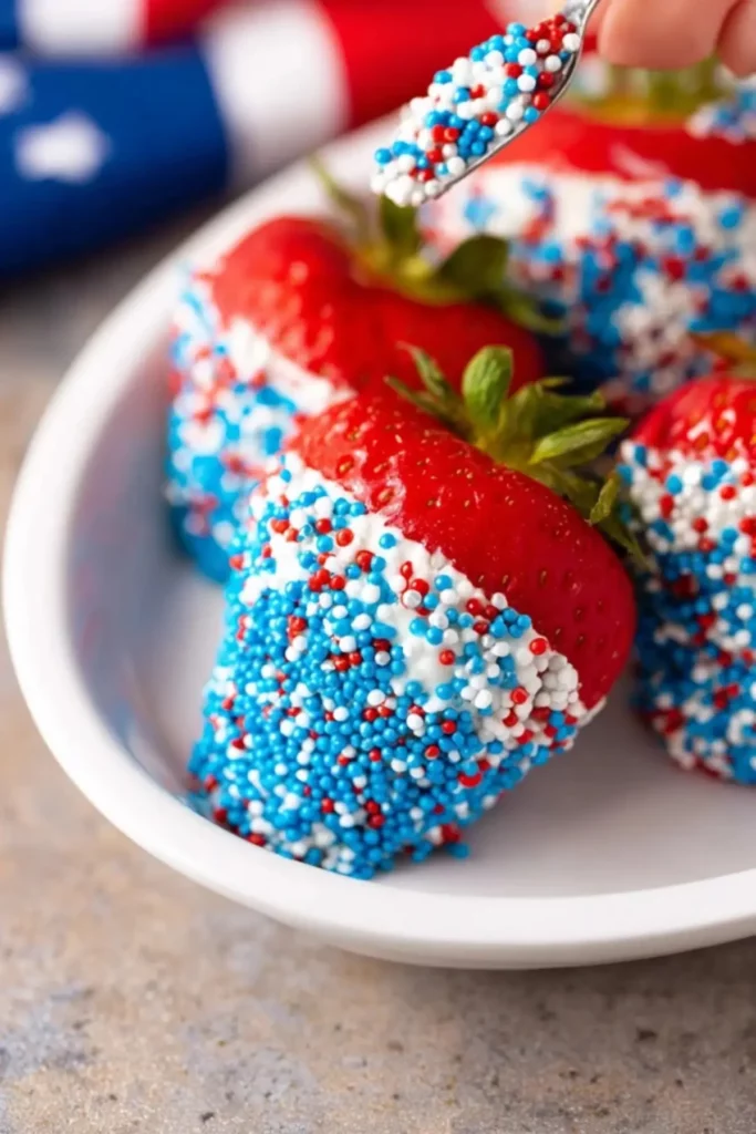 Easy 4th of July Chocolate Covered Strawberries