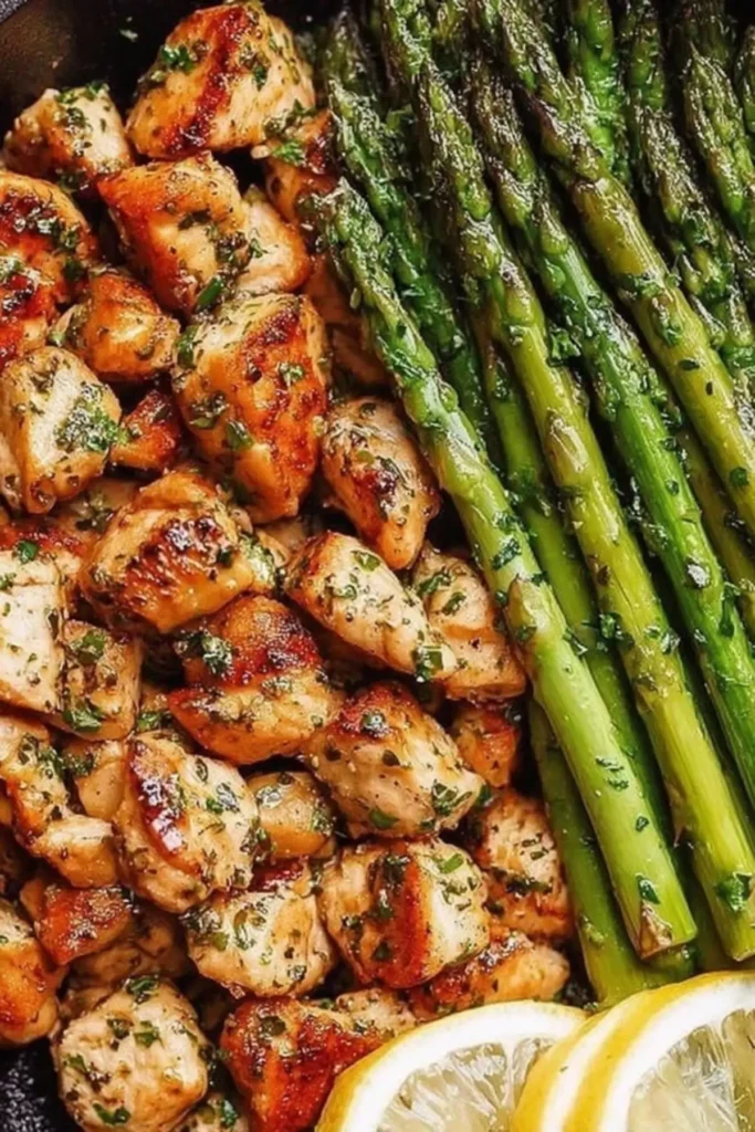Garlic Butter Chicken Bites with Asparagus Recipe