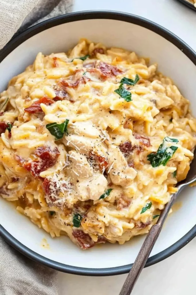 Slow Cooker Creamy Tuscan Chicken Orzo