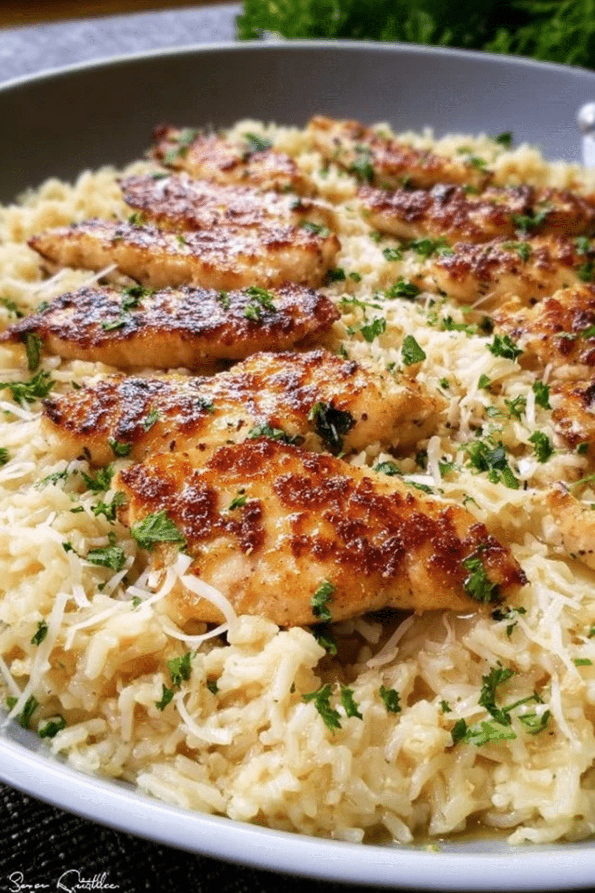 Chicken Scampi with Garlic Parmesan Rice